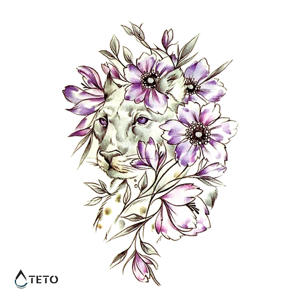 Tigre con una flor - Tatuajes Temporales TETO