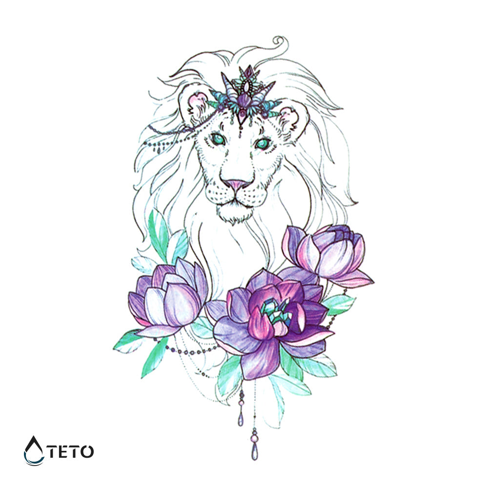 León con flor - Tatuajes Temporales TETO