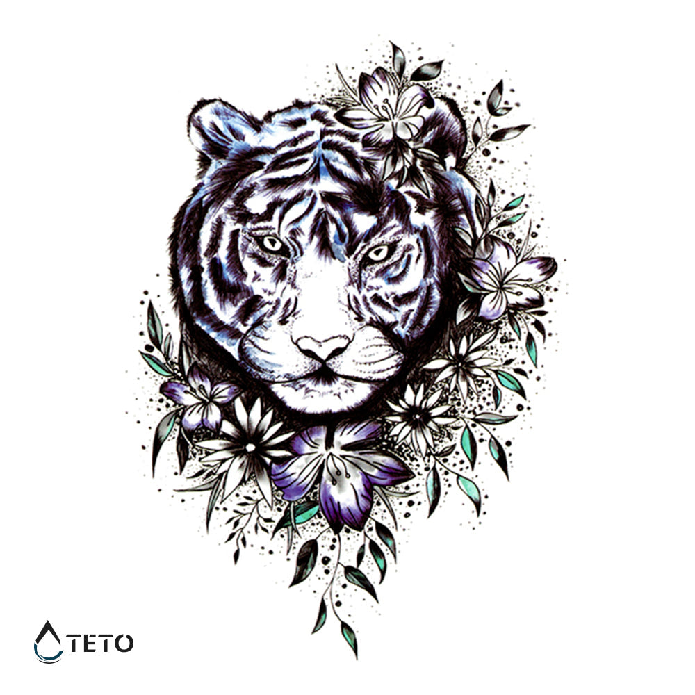 Tigre con una flor - Tatuajes Temporales TETO
