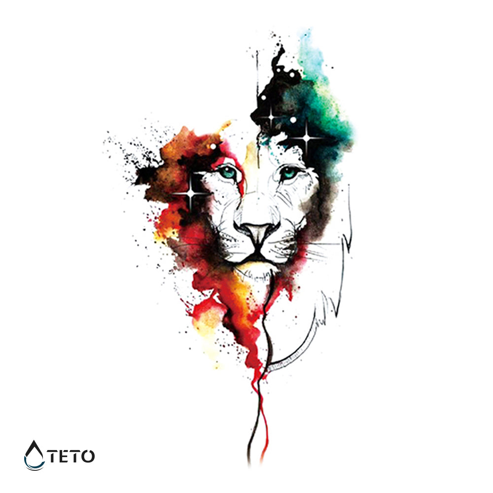 León en acuarela - TETO - Tatuajes Temporales