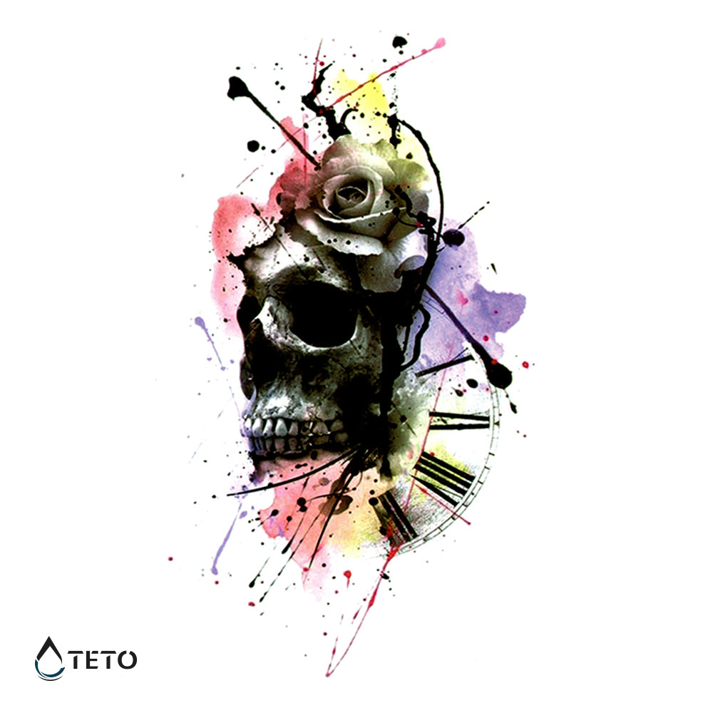 Calavera con acuarela - TETO - Tatuajes Temporales