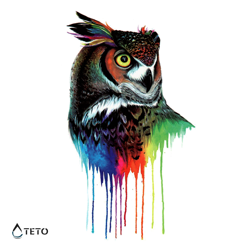 Búho arcoíris - TETO - Tatuajes Temporales