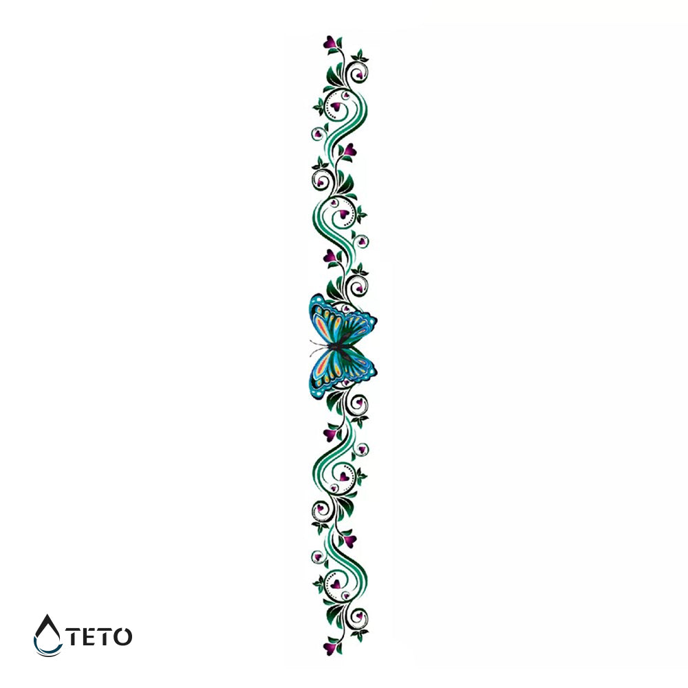 Mariposa y flores - liga, pulsera - Tatuajes Temporales TETO
