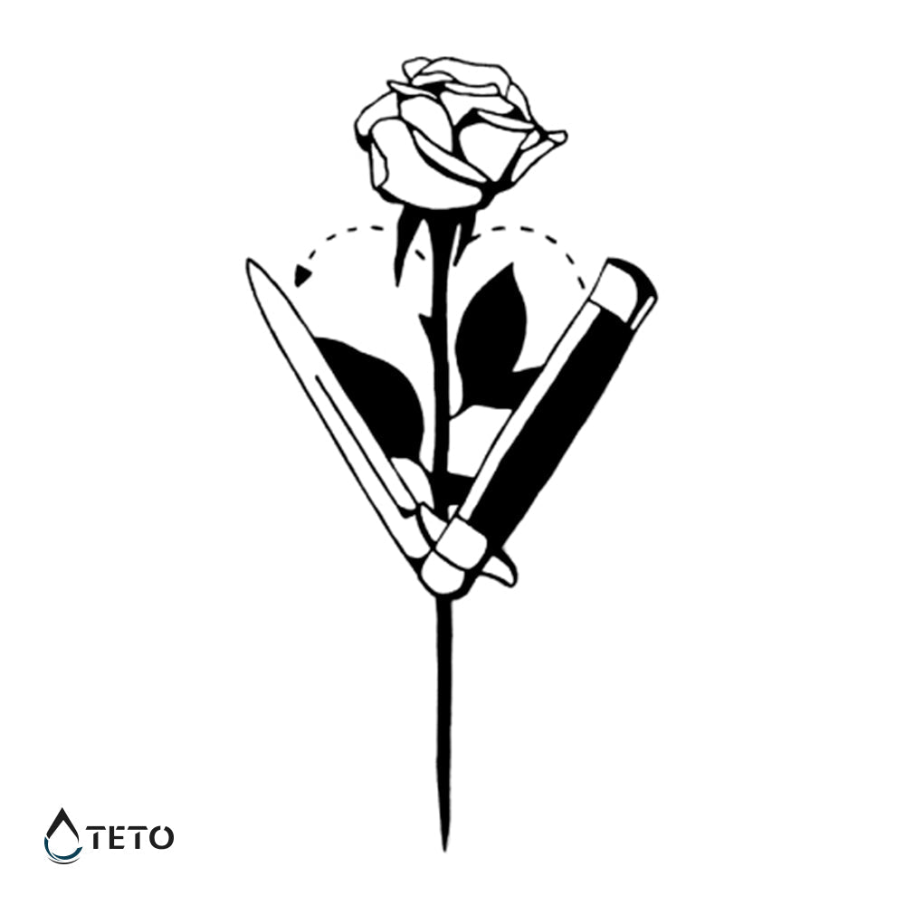 Navaja, corazón y rosa - TETO - Tatuajes Temporales