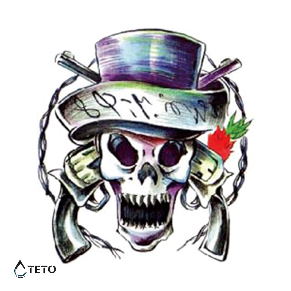 Calavera con pistolas - TETO - Tatuajes Temporales