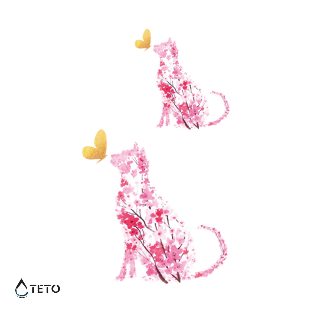 Gato hecho de flores - set - TETO - Tatuajes Temporales