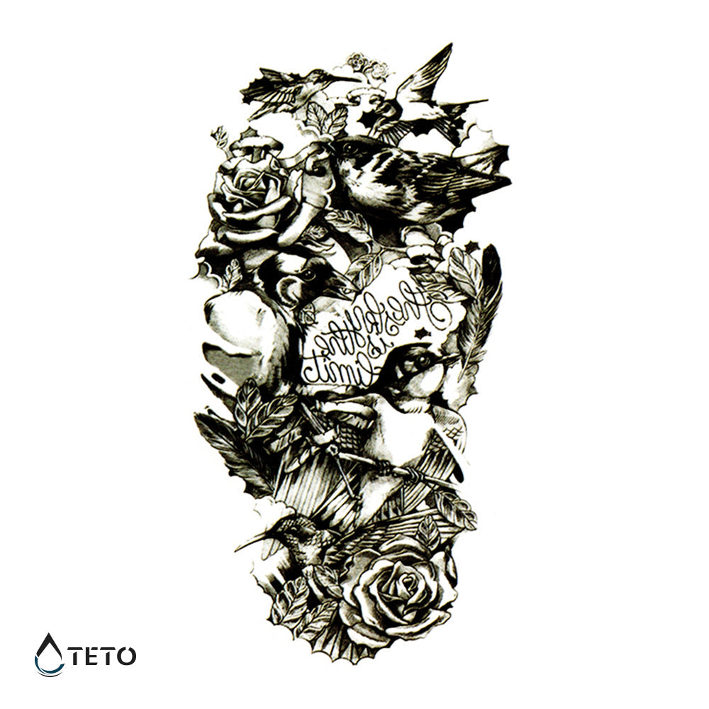 Pájaros y rosas - Tatuajes Temporales TETO
