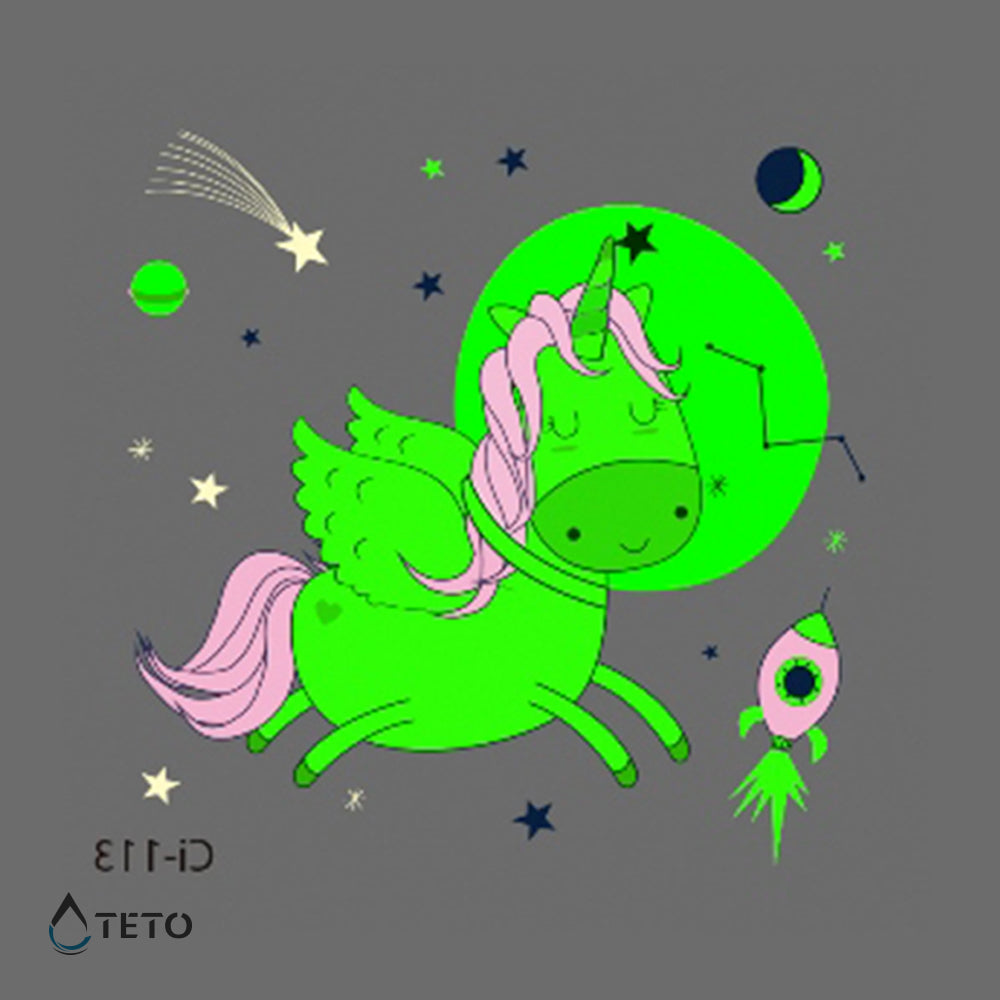 Unicornio - Brilla en la oscuridad - TETO - Tatuajes Temporales