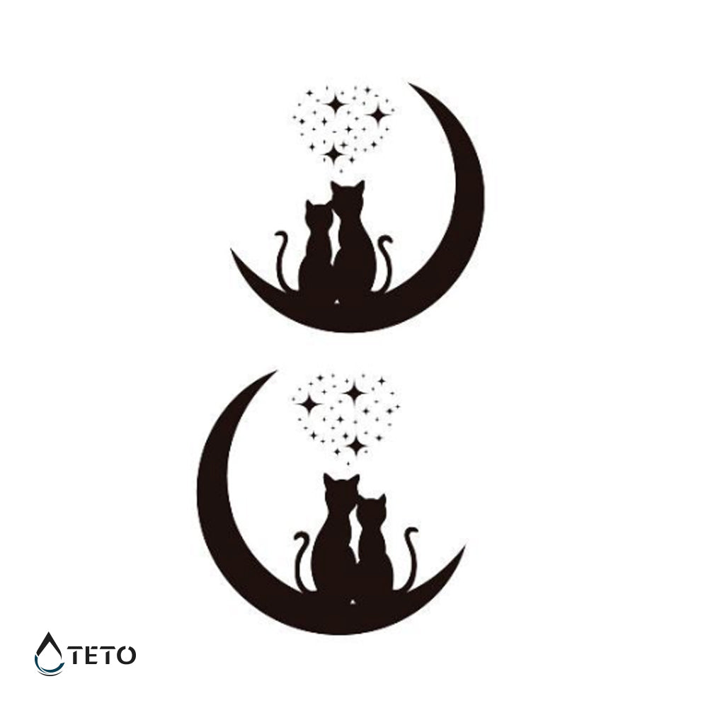 Gatos en la luna - set - Tatuajes Temporales TETO