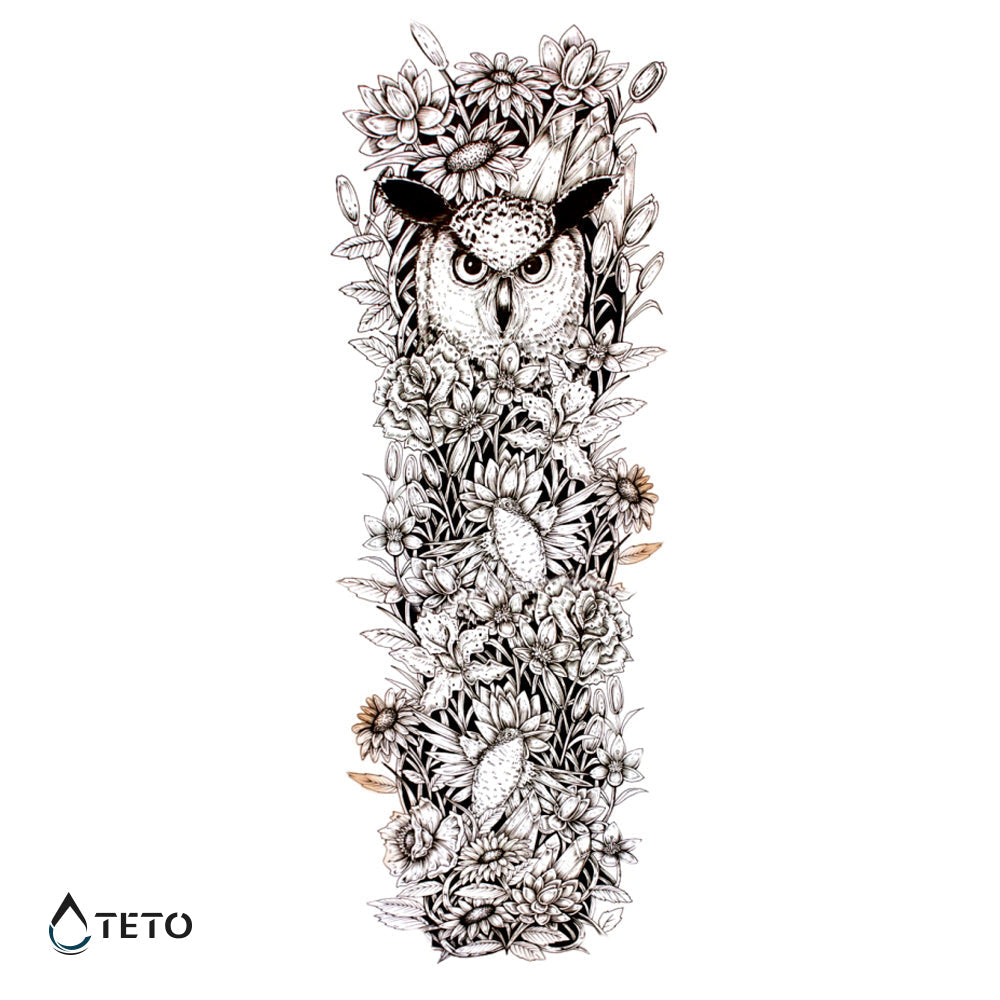 Búho con flores - TETO - Tatuajes Temporales
