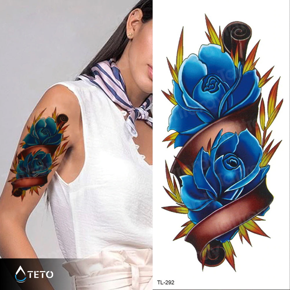 Duo de rosas azules - TETO - Tatuajes Temporales