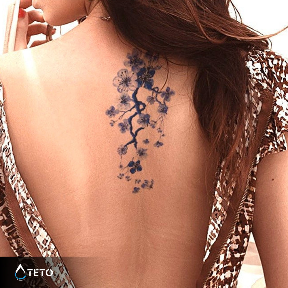 Flores de sakura azules - TETO - Tatuajes Temporales