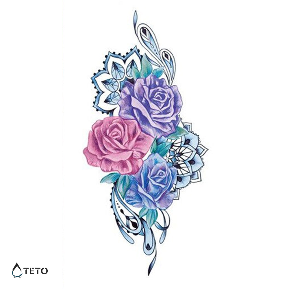 Rosas con mandalas - TETO - Tatuajes Temporales