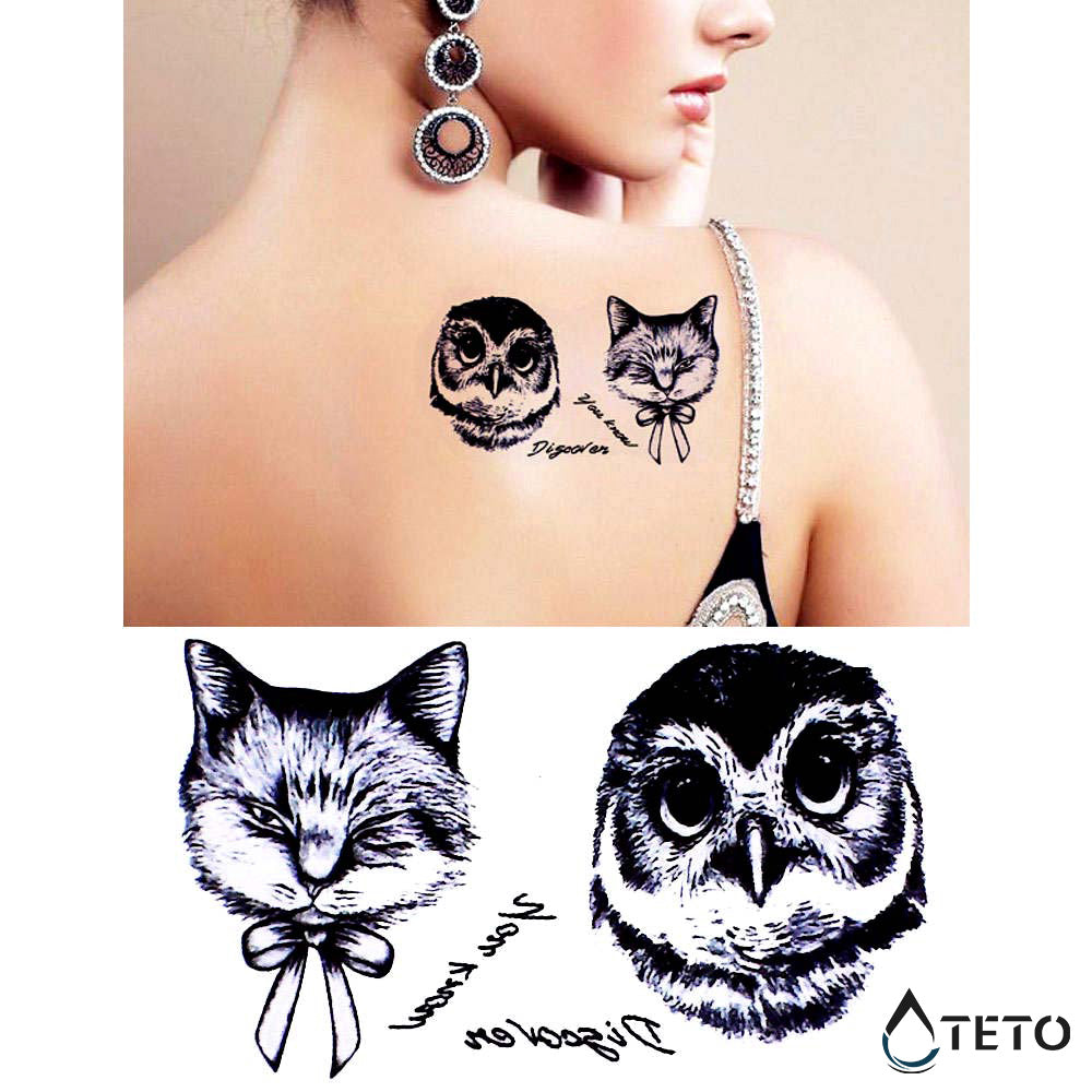 Gato y búho - TETO - Tatuajes Temporales