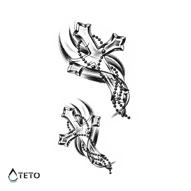 Cruz con rosario - set – Semipermanente - TETO - Tatuajes Temporales
