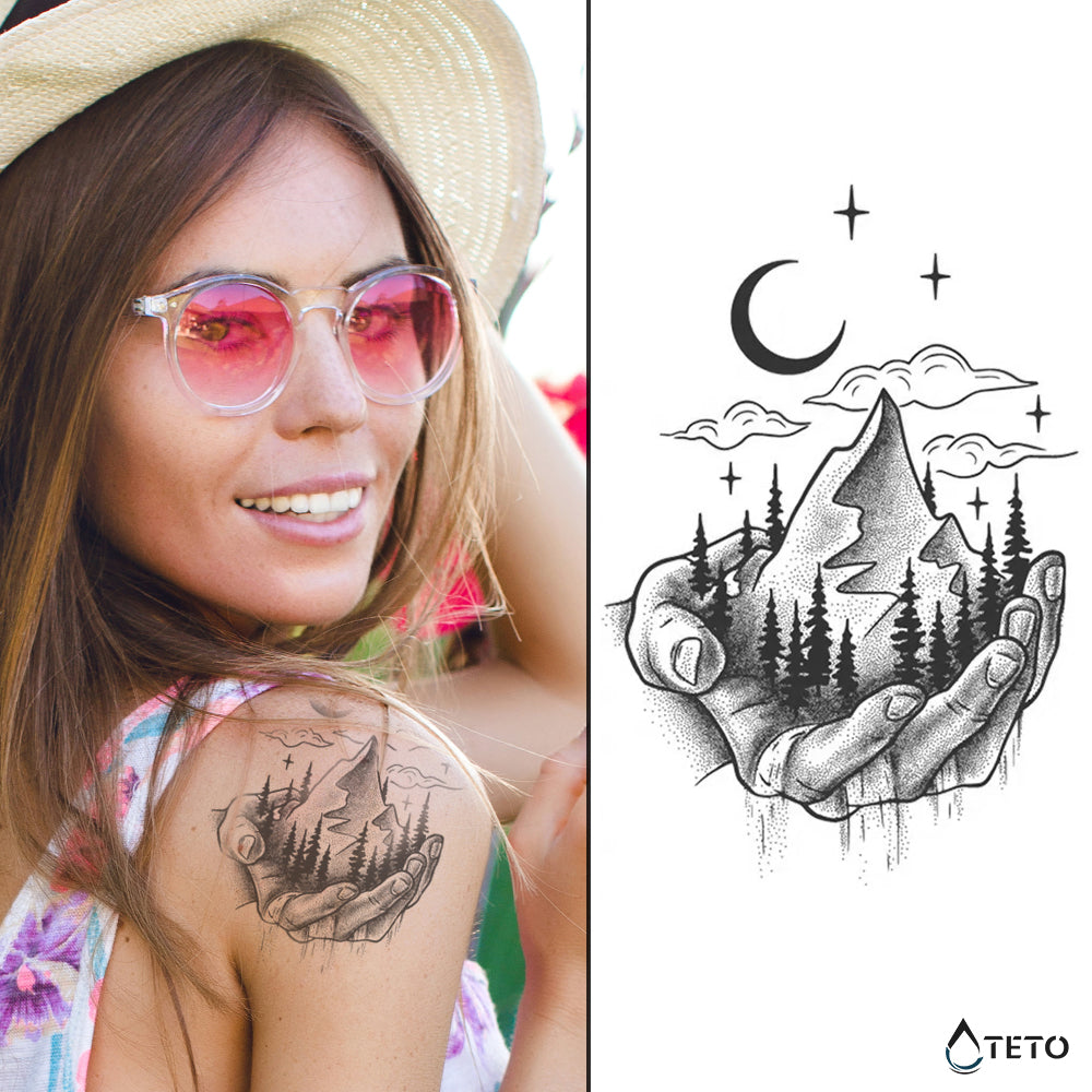 Montaña en la palma de tu mano – Semipermanente - TETO - Tatuajes Temporales