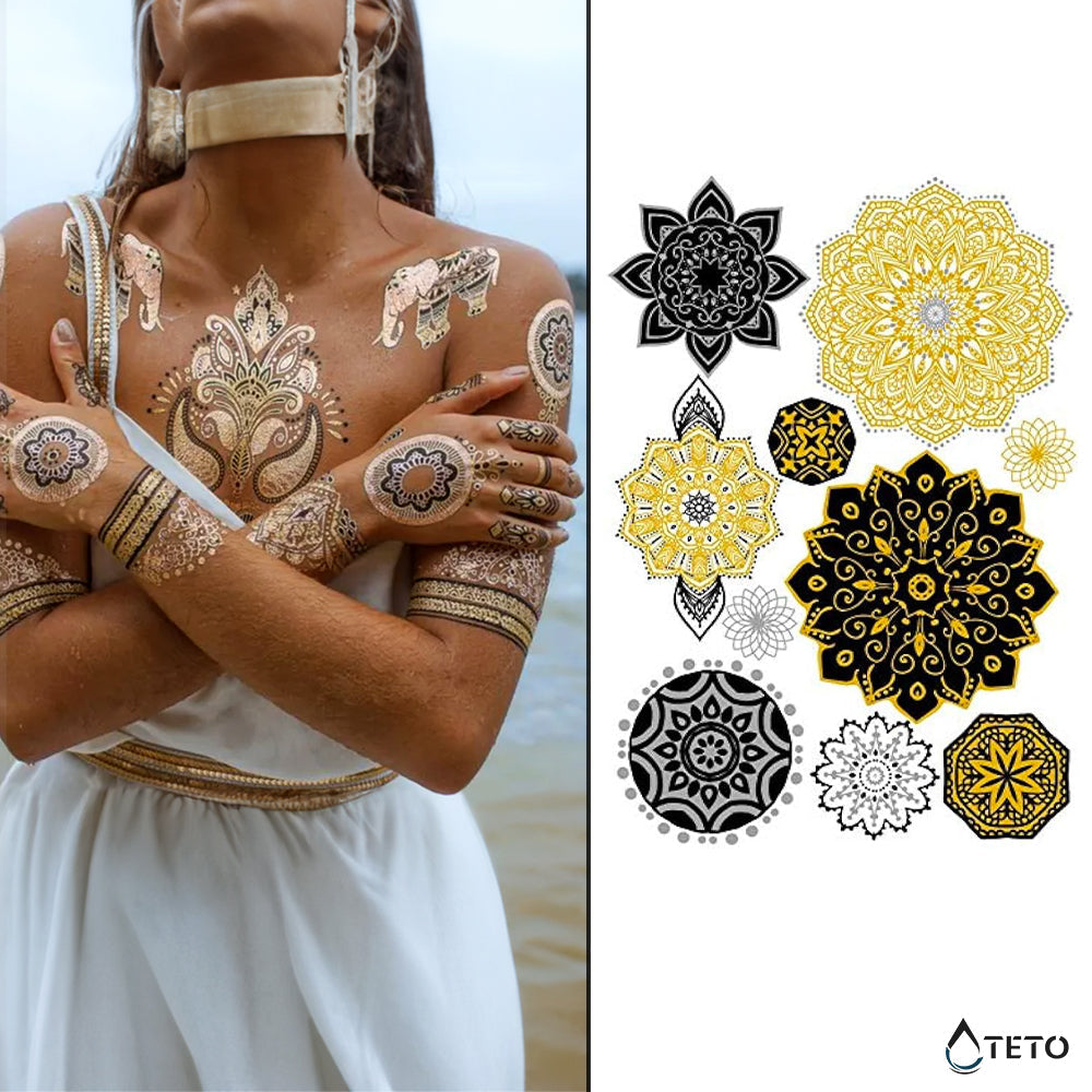 Mandala tipo H - set - TETO - Tatuajes Temporales