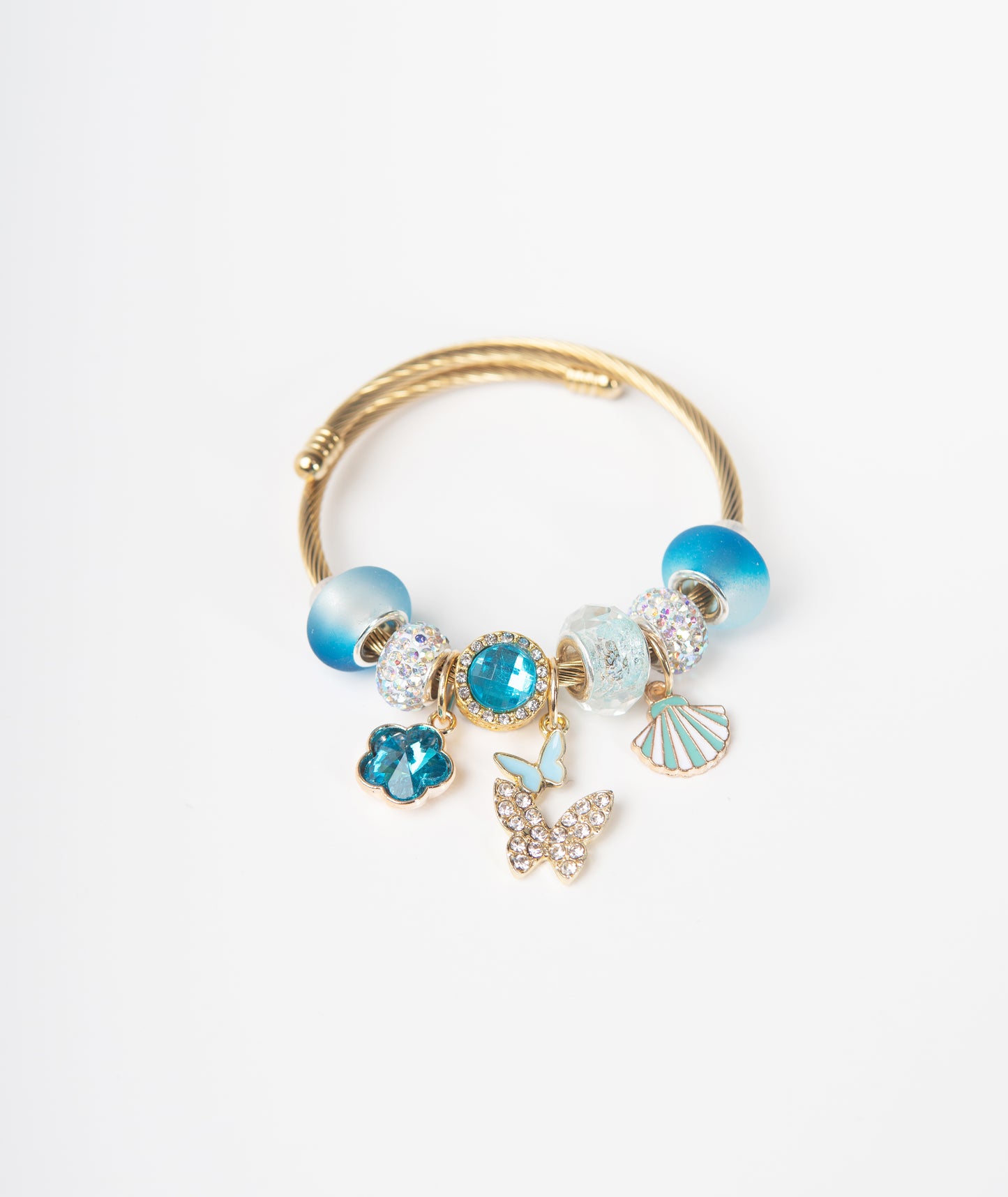 Brazalete dorado con dijes azules
