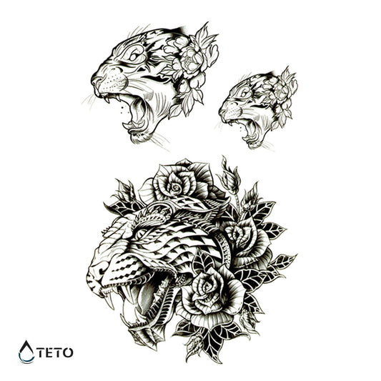 Tigre con flor - set - Tatuajes Temporales TETO