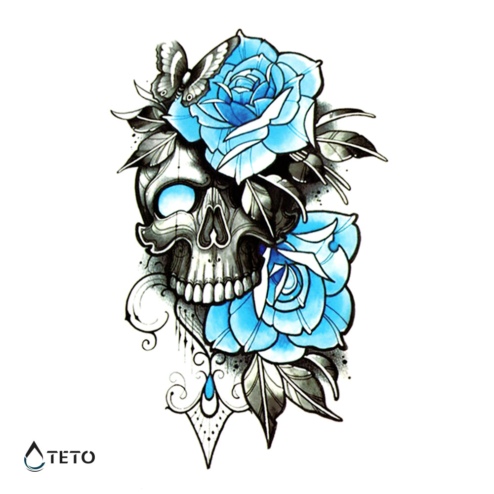 Calavera con flor - Tatuajes Temporales TETO