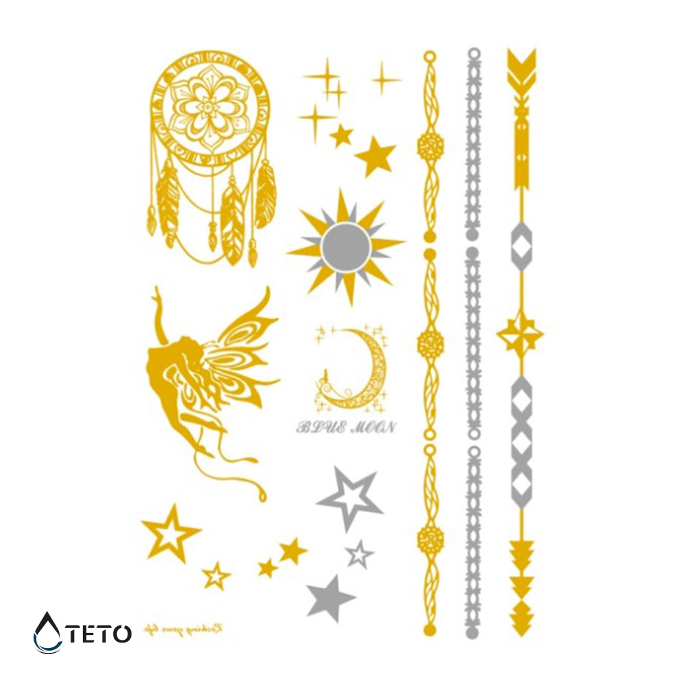 Pulseras, estrellas y atrapasueños - set - TETO - Tatuajes Temporales
