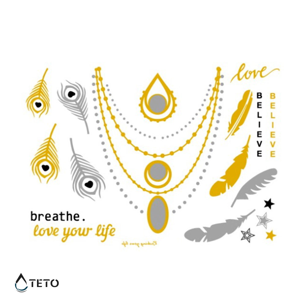 Pluma y joyería - set - TETO - Tatuajes Temporales