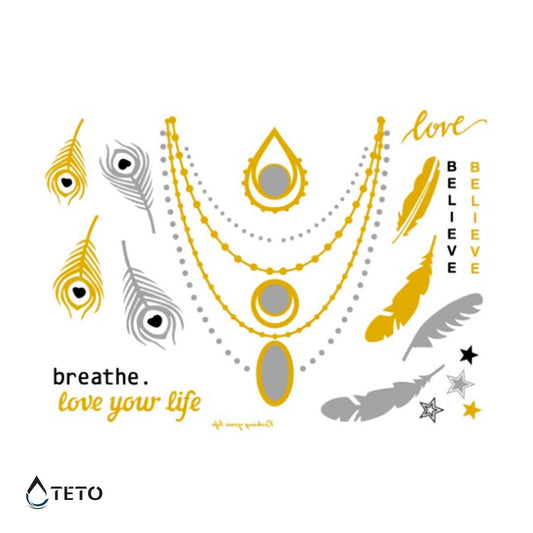 Pluma y joyería - set - TETO - Tatuajes Temporales