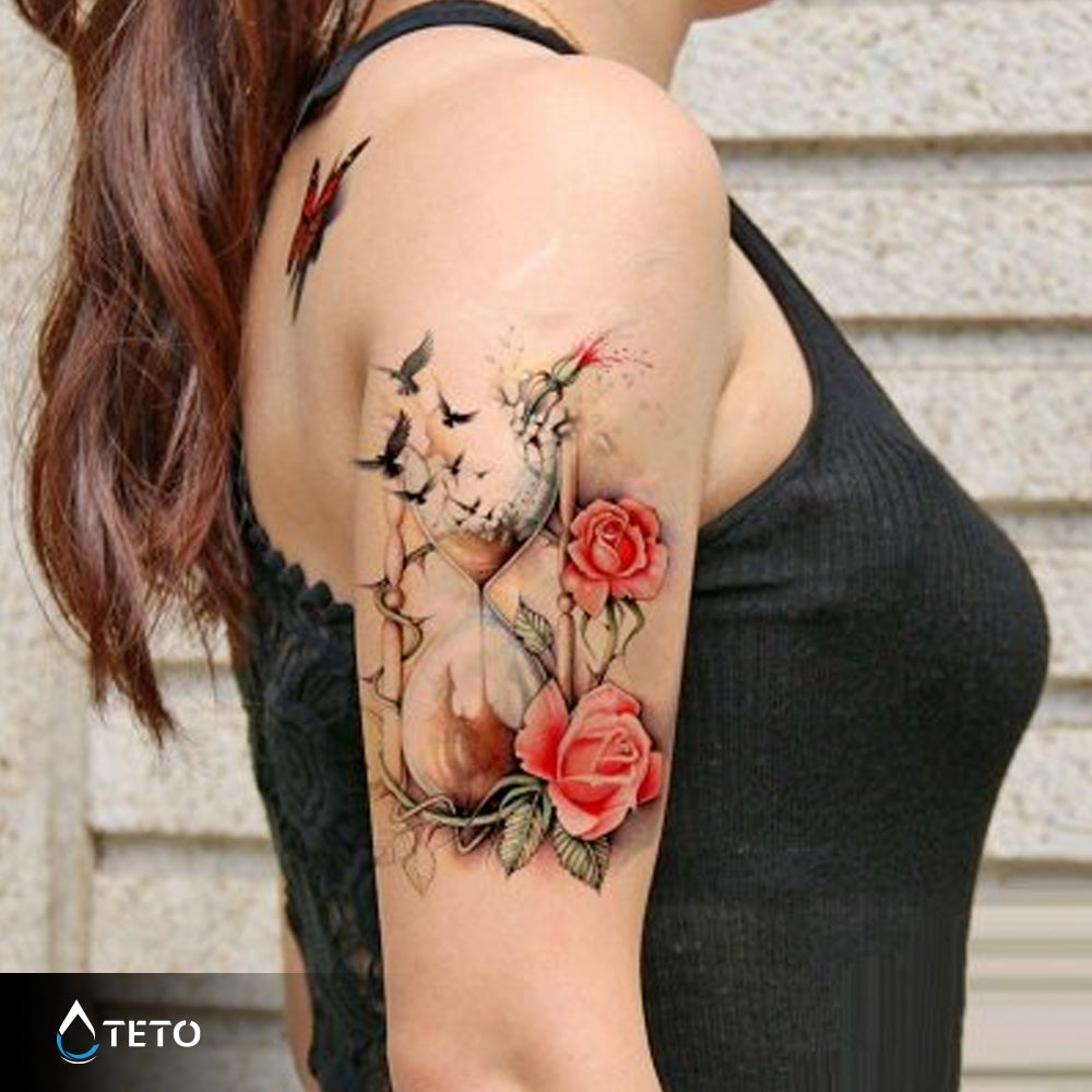 Reloj de arena con flor - TETO - Tatuajes Temporales