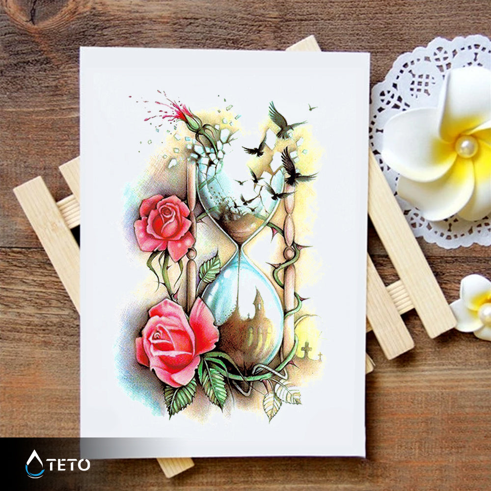 Reloj de arena con flor - TETO - Tatuajes Temporales