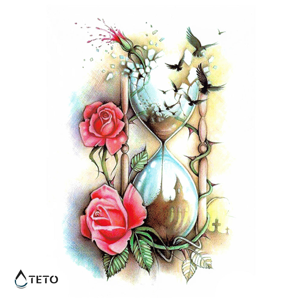 Reloj de arena con flor - TETO - Tatuajes Temporales