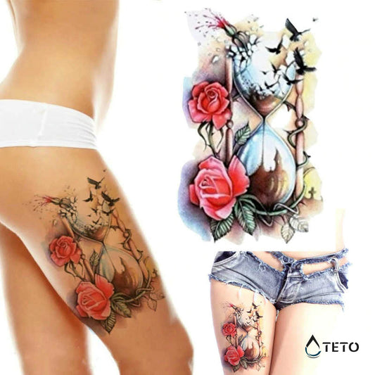 Reloj de arena con flor - TETO - Tatuajes Temporales