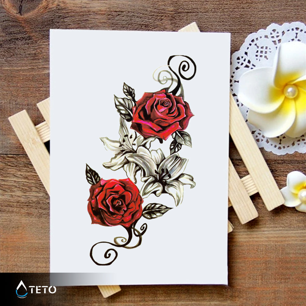 Rosas rojas tradicionales - TETO - Tatuajes Temporales