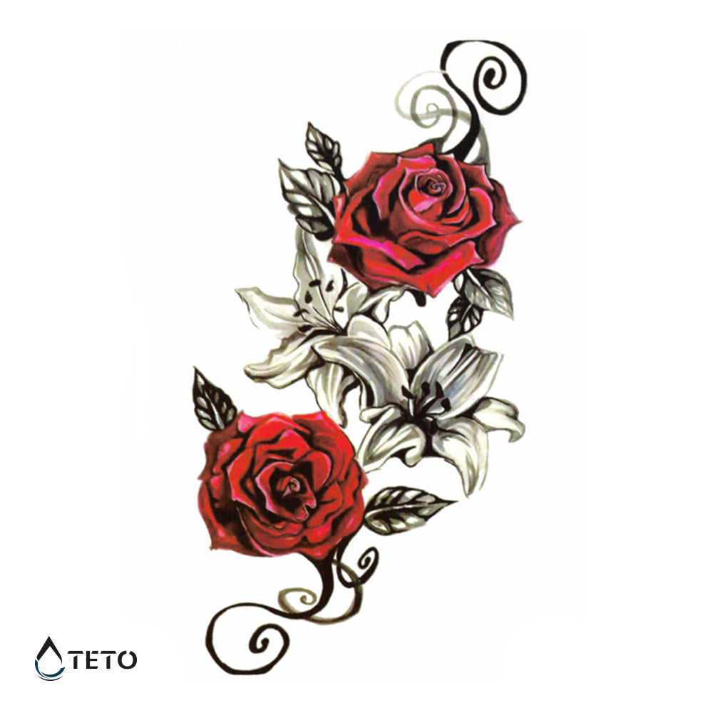 Rosas rojas tradicionales - TETO - Tatuajes Temporales