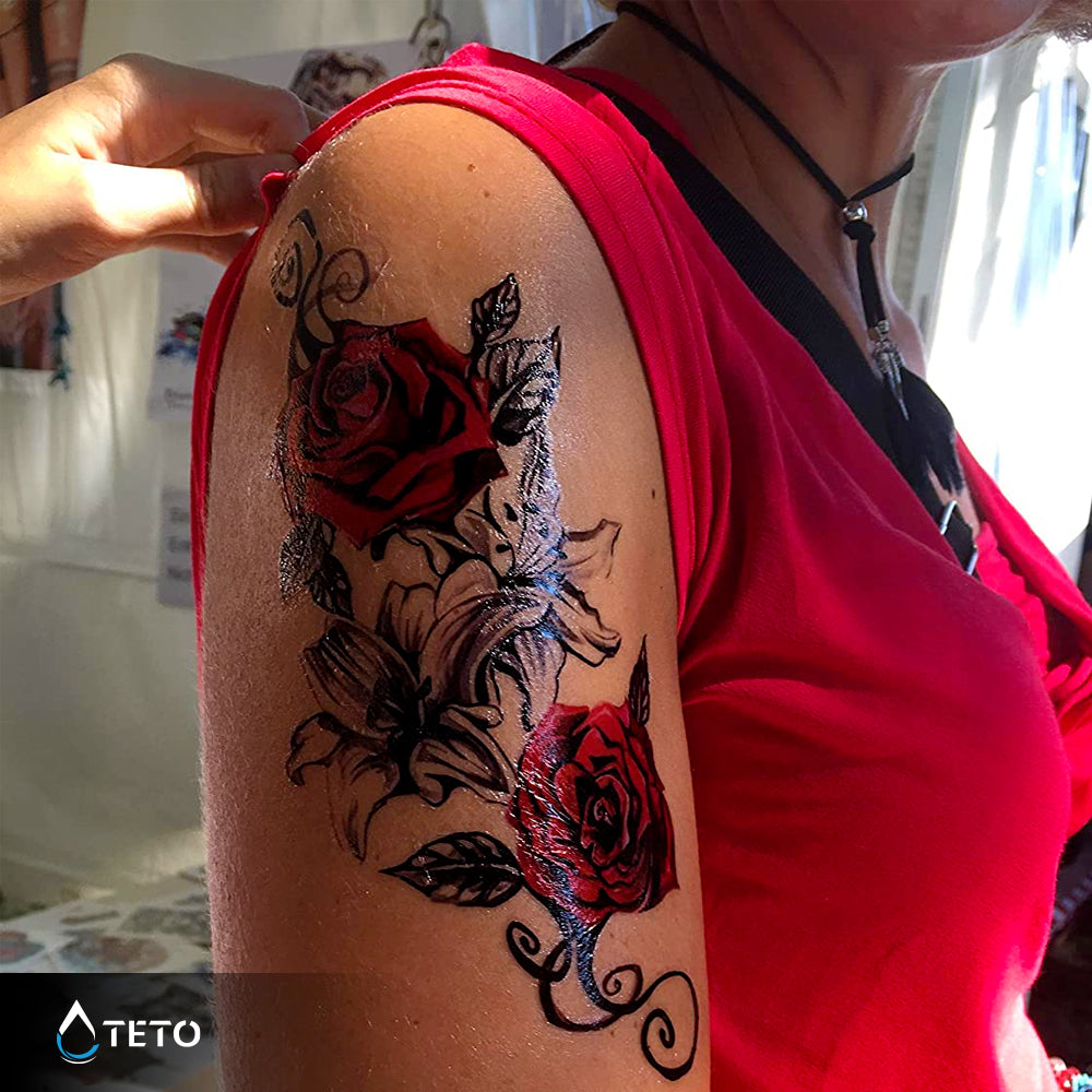 Rosas rojas tradicionales - TETO - Tatuajes Temporales