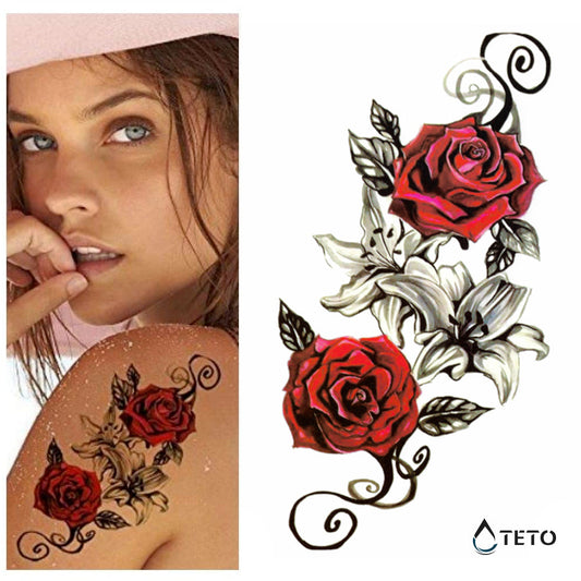 Rosas rojas tradicionales - TETO - Tatuajes Temporales