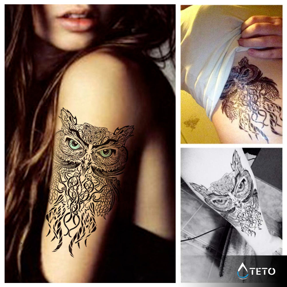 Búho de ojos azules - TETO - Tatuajes Temporales