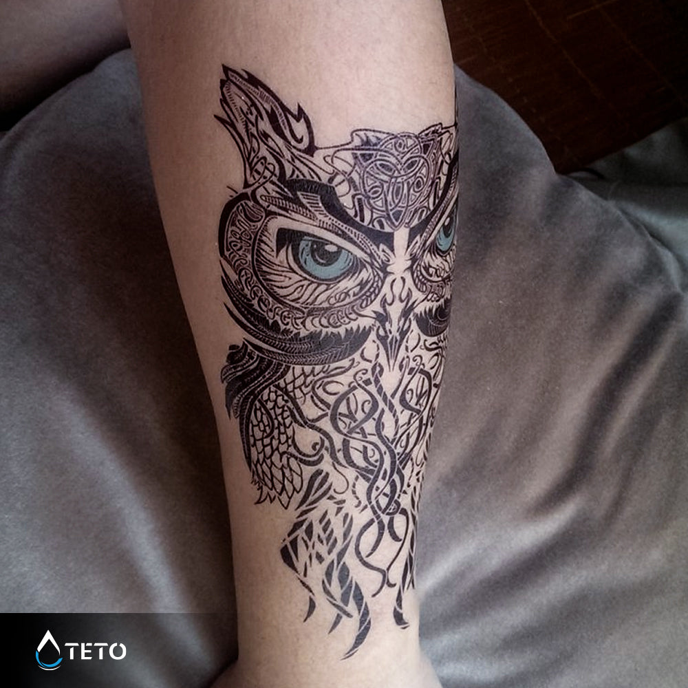 Búho de ojos azules - TETO - Tatuajes Temporales