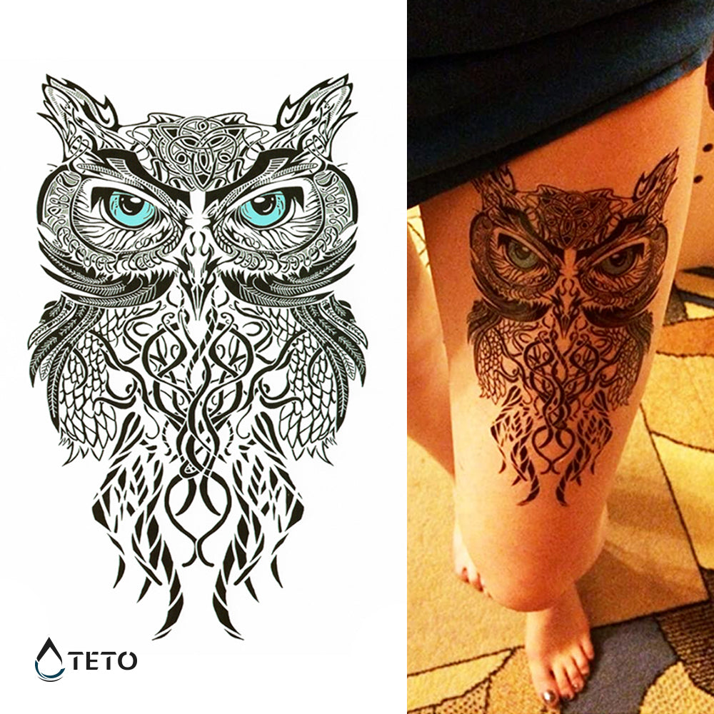Búho de ojos azules - TETO - Tatuajes Temporales
