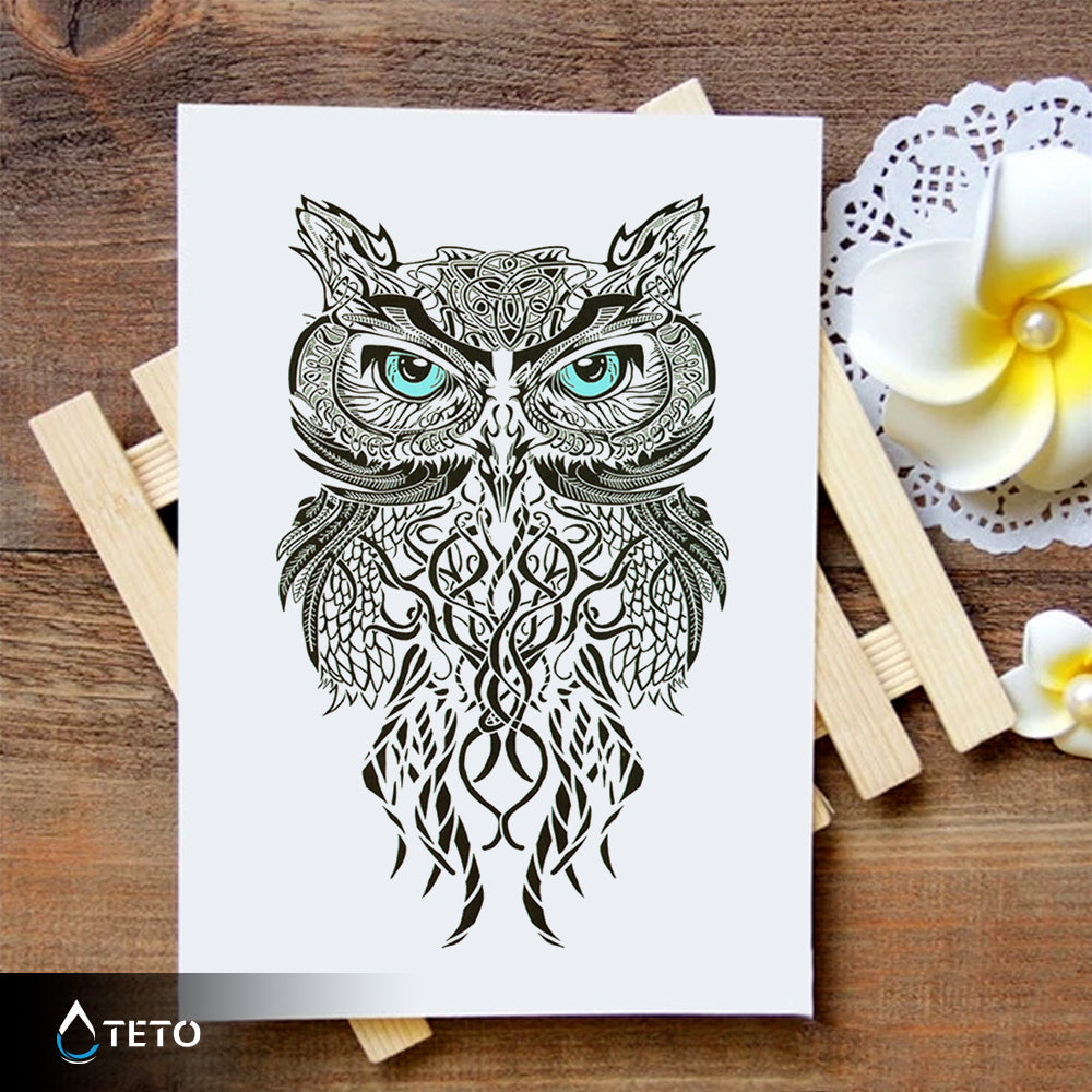Búho de ojos azules - TETO - Tatuajes Temporales