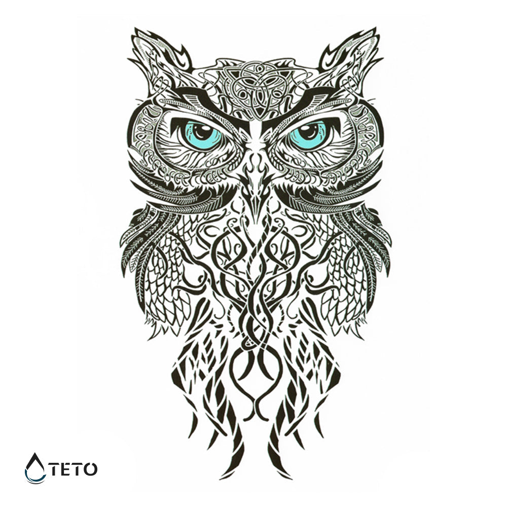 Búho de ojos azules - TETO - Tatuajes Temporales