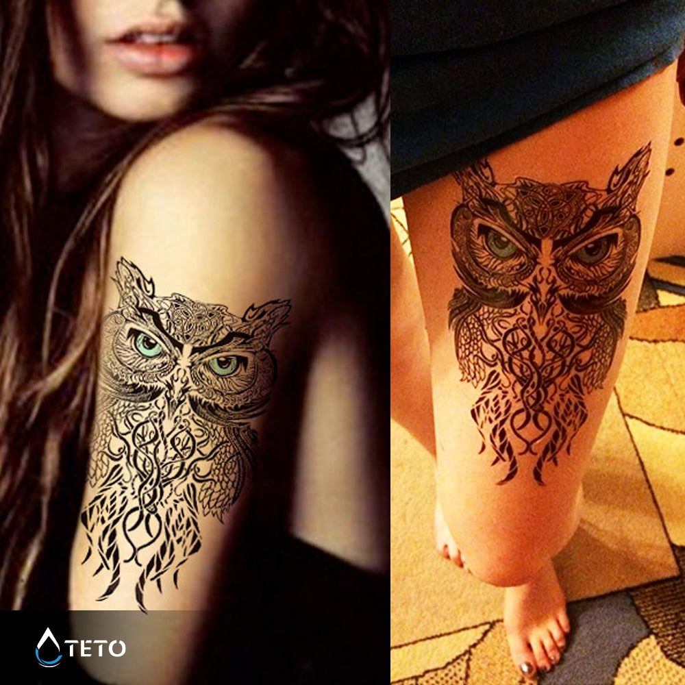 Búho de ojos azules - TETO - Tatuajes Temporales