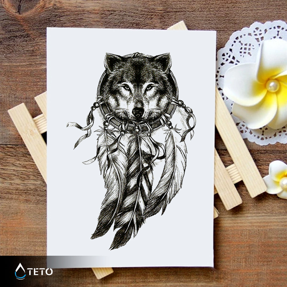 Atrapasueños - lobo - TETO - Tatuajes Temporales