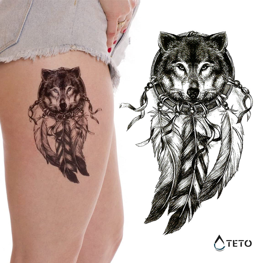 Atrapasueños - lobo - TETO - Tatuajes Temporales