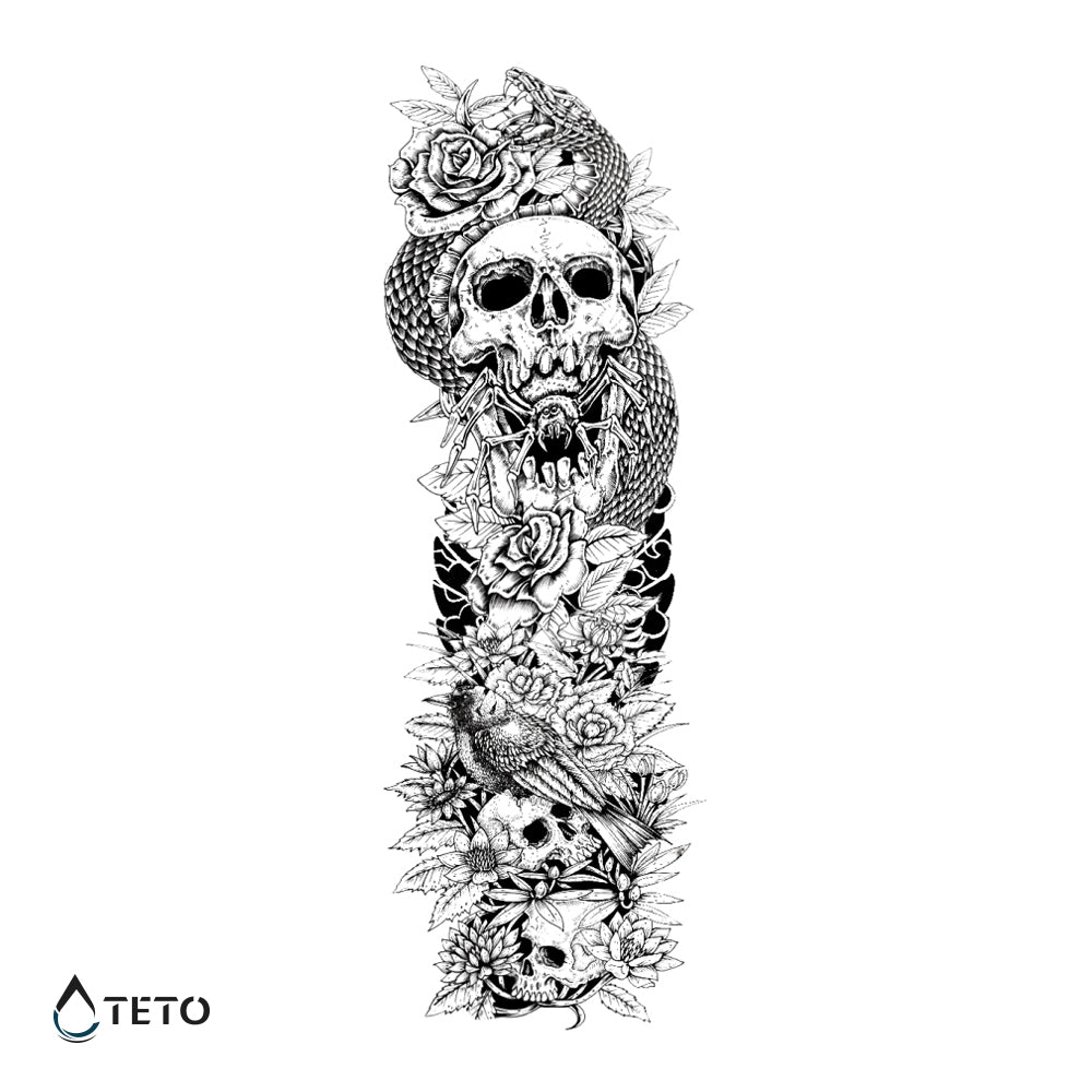 Calavera con serpientes y flores - TETO - Tatuajes Temporales