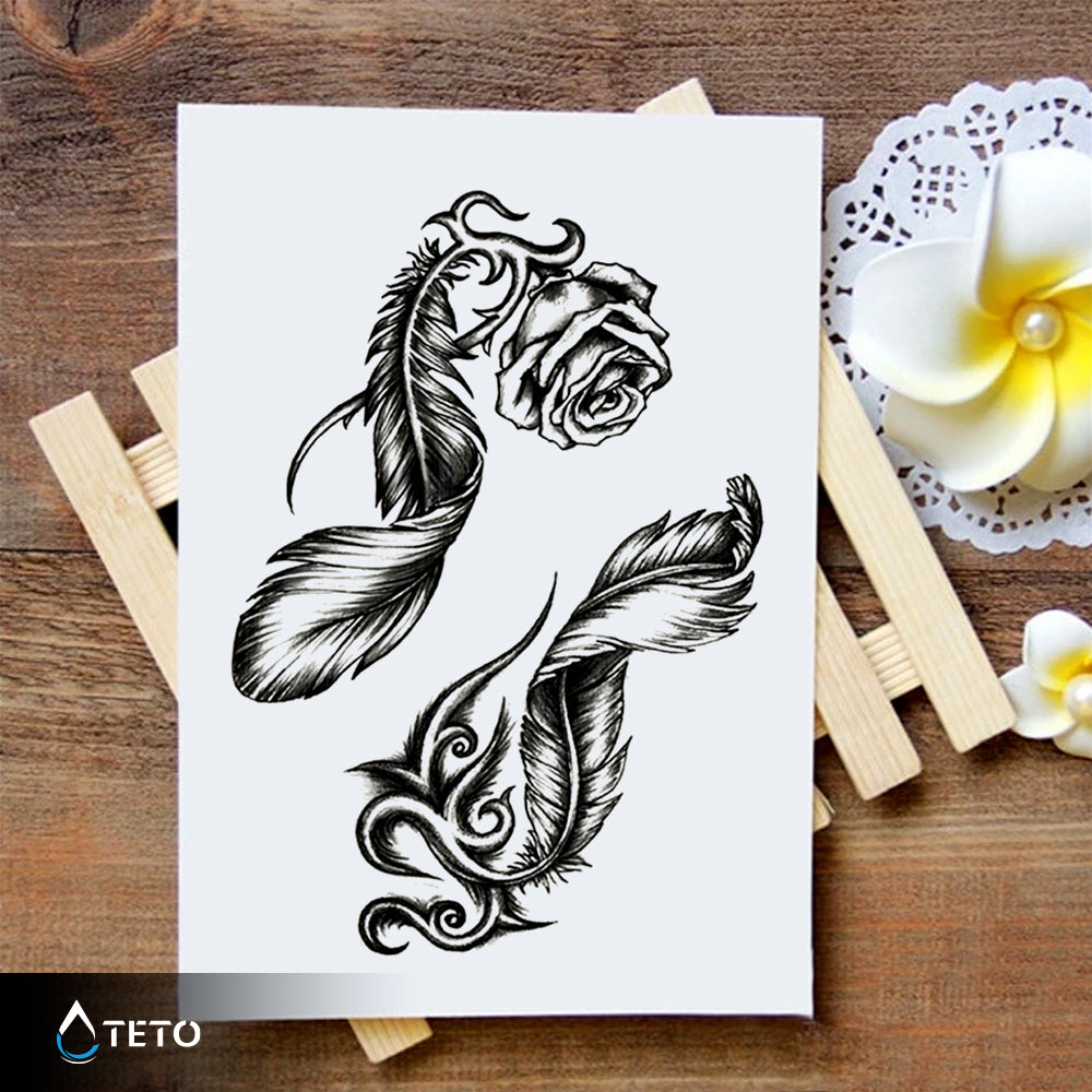 Rosa con pluma - set