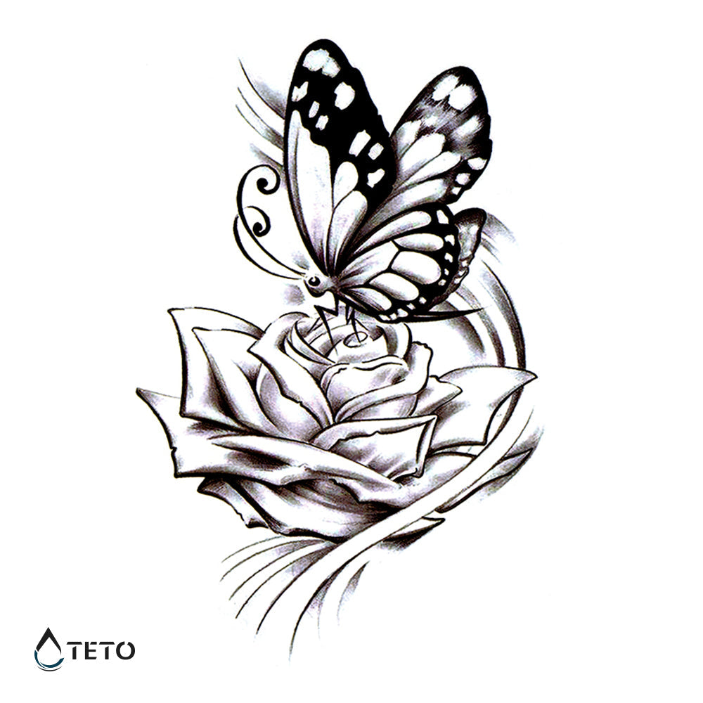 Mariposa sobre una rosa - TETO - Tatuajes Temporales
