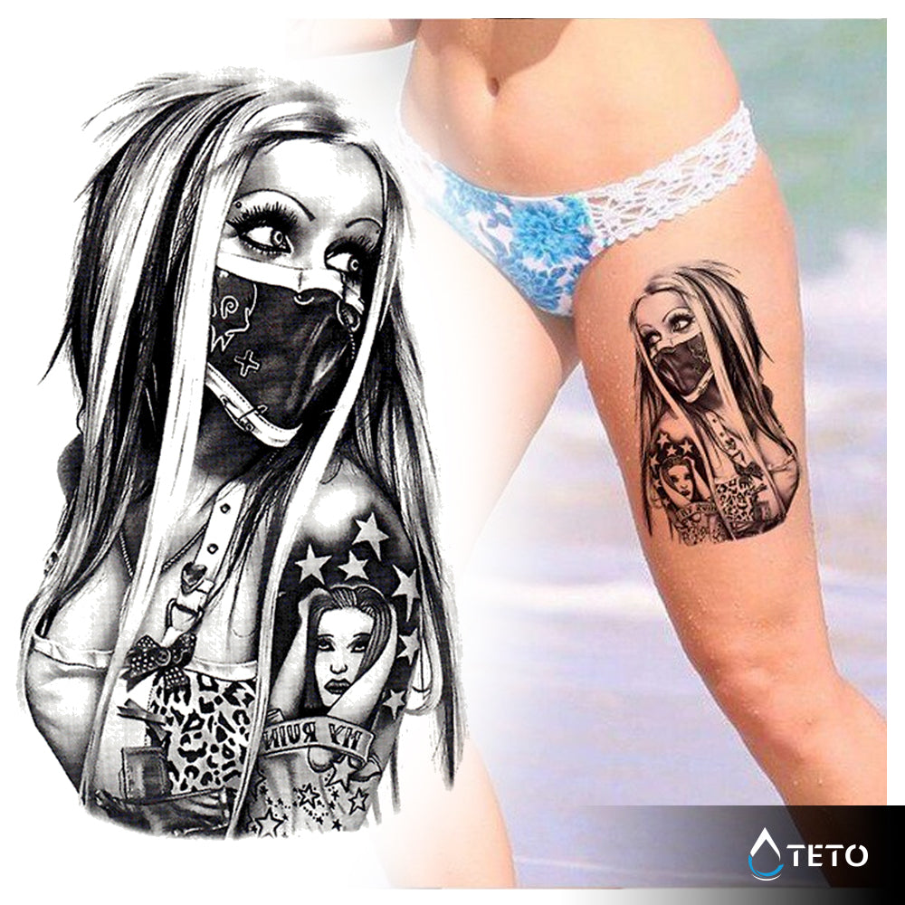 Retrato de una mujer punk - TETO - Tatuajes Temporales
