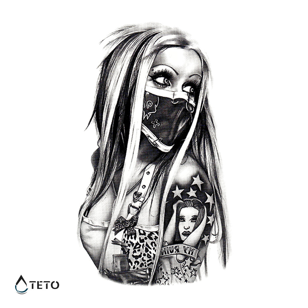 Retrato de una mujer punk - TETO - Tatuajes Temporales