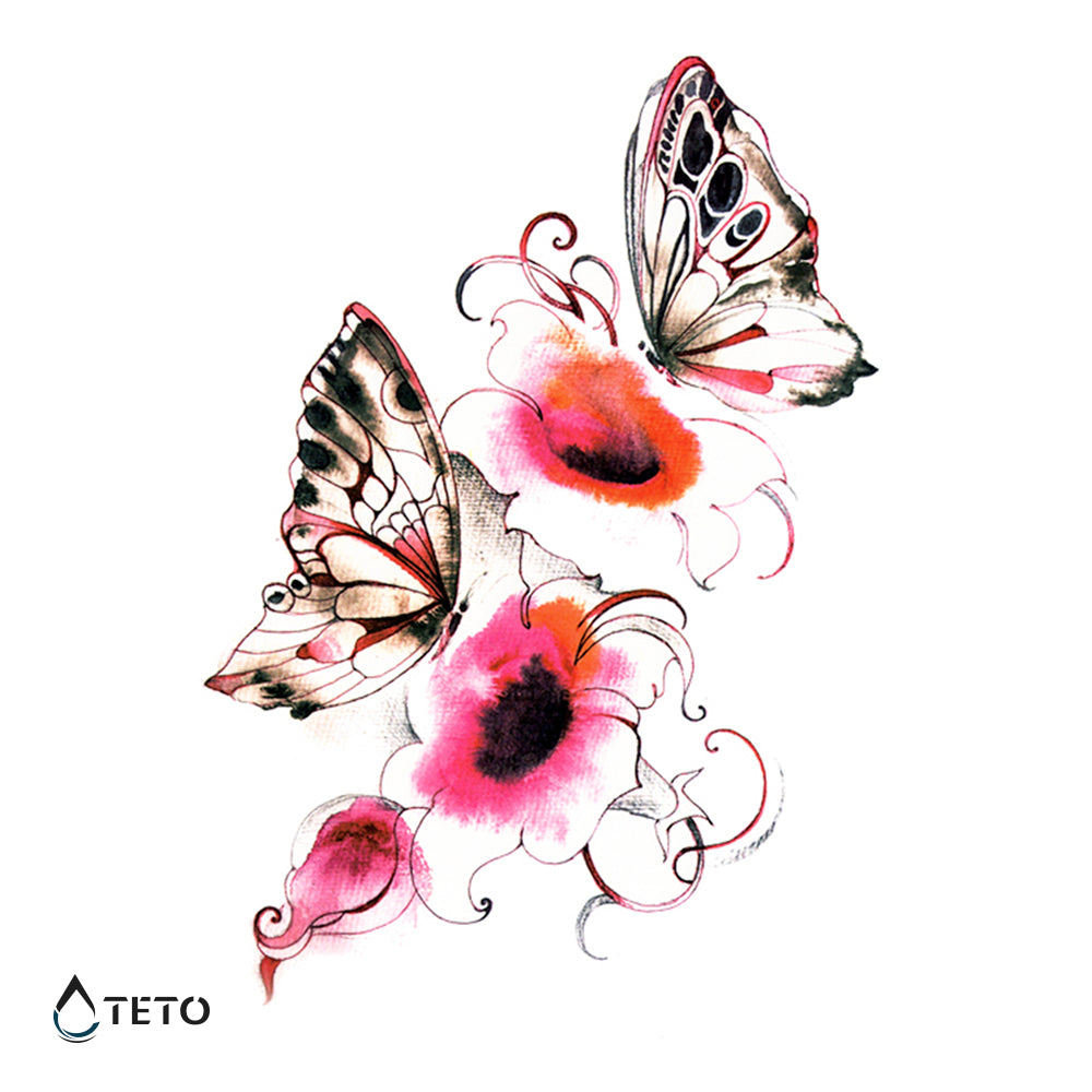 Mariposas en flores - Tatuajes Temporales TETO