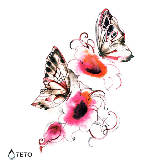 Mariposas en flores - Tatuajes Temporales TETO